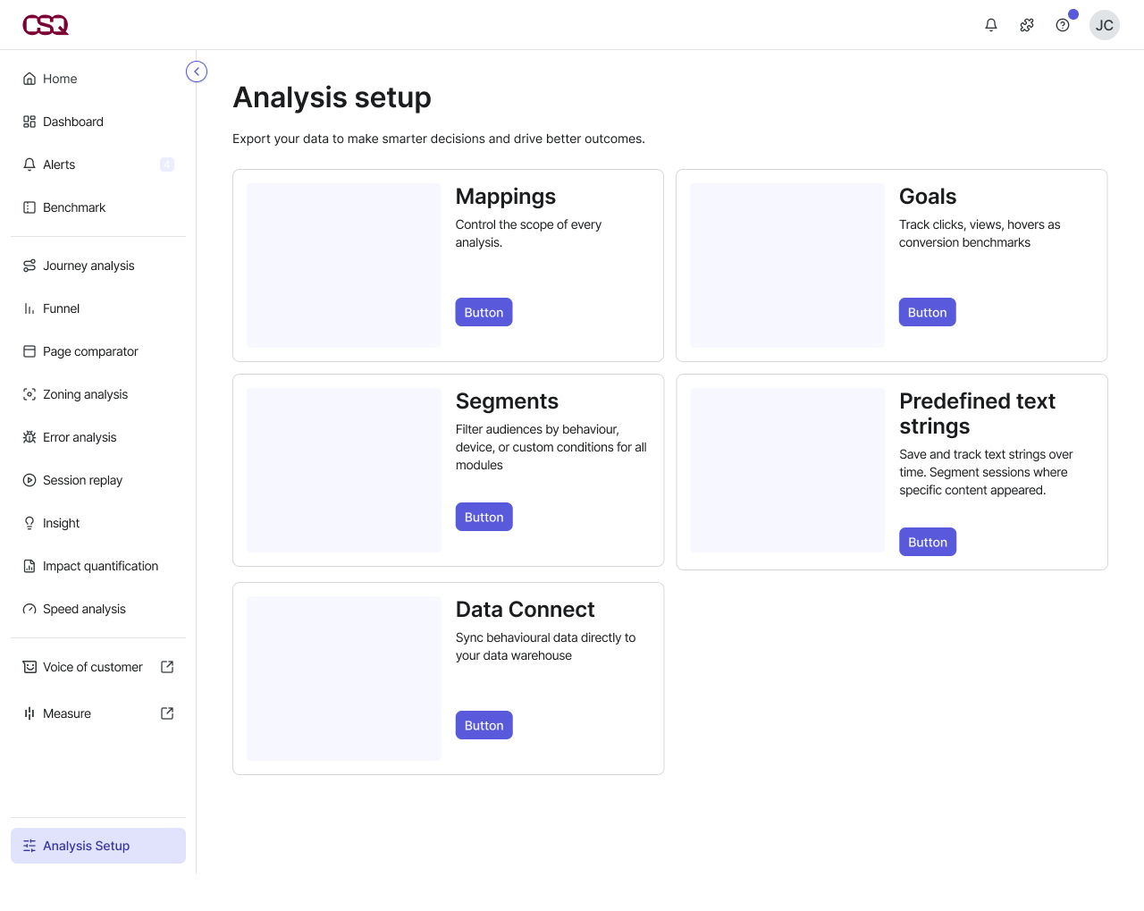 Proposed homepage for Analysis Setup